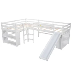 Twin Size L-Shaped Loft Bed With Movable Two-Tier Shelves And Slide - ModernLuxe -Children Household Series GUEST 7ef13c56 0afb 4b80 9853 2cd9eef6f1a3