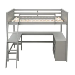 Full Size Wooden Loft Bed With Shelves And Desk - ModernLuxe -Children Household Series GUEST 7f001082 c641 4bf0 840e 0739888747f0