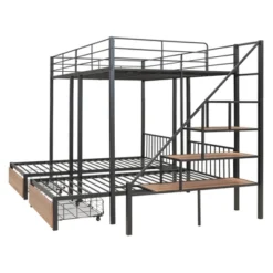 Full Over Twin-Twin Triple Bunk Bed With Drawers And Staircase - ModernLuxe -Children Household Series GUEST 7feccad3 53d8 4131 821d 95ac503b6e83