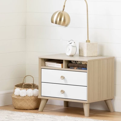 Yodi 2 Drawer Nightstand Soft Elm/White - South Shore 1 Yodi 2 Drawer Nightstand Soft Elm/White - South Shore
