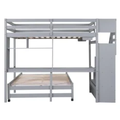 Twin Over Full Bunk Bed With Storage Stairs, Desk, Shelves And Hanger - ModernLuxe -Children Household Series GUEST 828ef935 df4e 4658 bd1c 621845312b2c