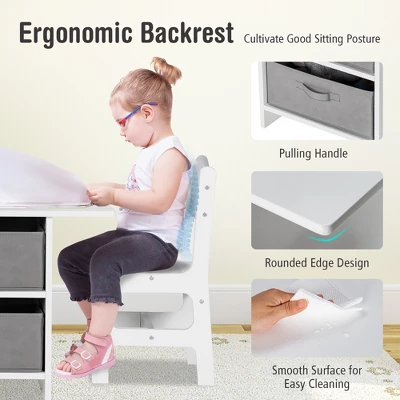 Babyjoy Kids Art Play Wood Table And 2 Chairs Set W/ Storage Baskets Puzzle 5 Babyjoy Kids Art Play Wood Table And 2 Chairs Set W/ Storage Baskets Puzzle - Image 5