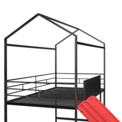 Twin Size Metal House Loft Bed With Slide And Two-Sided Writable Wooden Board-ModernLuxe -Children Household Series GUEST 82e165ef a3eb 44c2 9878 32c7e3cf8246