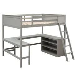 Full Size Wooden Loft Bed With Shelves And Desk - ModernLuxe -Children Household Series GUEST 8325922c 6ccf 44de b036 94dfc0bbe2f5