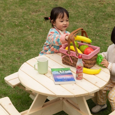 Gardenised Wooden Kids Round Picnic Table Bench, Outdoor Children's Backyard Table, Crafting, Dining, And Playtime Patio Table 7 Gardenised Wooden Kids Round Picnic Table Bench, Outdoor Children's Backyard Table, Crafting, Dining, And Playtime Patio Table - Image 7
