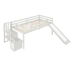 Twin Size Loft Bed With Staircase, Safety Guardrails And Slide-ModernLuxe -Children Household Series GUEST 83872432 d15d 426f a1b3 0d67e2540680