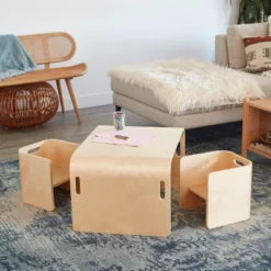 ECR4Kids Bentwood Multipurpose Table And Chair Set, Kids Furniture, Natural, 3-Piece -Children Household Series GUEST 853282d9 08b0 49b4 bf53 c436f9bc7a28