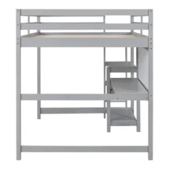 Wooden Loft Bed With Shelves, Desk And Writing Board - ModernLuxe -Children Household Series GUEST 853e2731 9887 4b55 84bb 52f987ce0ab7