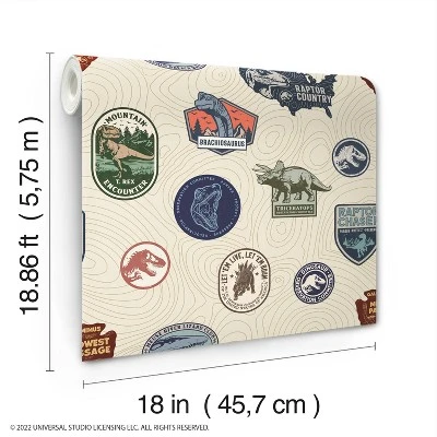 Jurassic World Badges Peel & Stick Wallpaper Beige - RoomMates 1 Jurassic World Badges Peel & Stick Wallpaper Beige - RoomMates