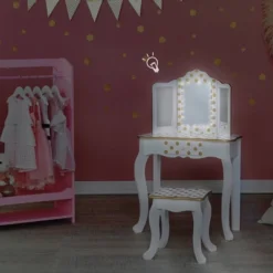 Fashion Polka Dot Gisele Play Vanity Set With Led Mirror White/Gold - Teamson Kids -Children Household Series GUEST 85e7e27c 5fdc 408c 95a8 c8852e0daf48