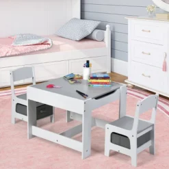 Costway Kids Table Chairs Set With Storage Boxes Blackboard Whiteboard Drawing GreyNature -Children Household Series GUEST 86ffcafc f435 4d98 86c3 7abc5eebc373