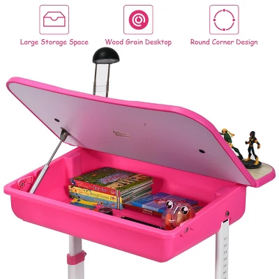 Costway Adjustable Children Study Desk Chair Set W/Winged Backrest Pink 3 Costway Adjustable Children Study Desk Chair Set W/Winged Backrest Pink - Image 3