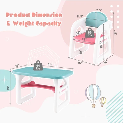 Costway 3-Piece Kids Table And Chair Set Toddler Activity Study Desk With Building Blocks 8 Costway 3-Piece Kids Table And Chair Set Toddler Activity Study Desk With Building Blocks - Image 8