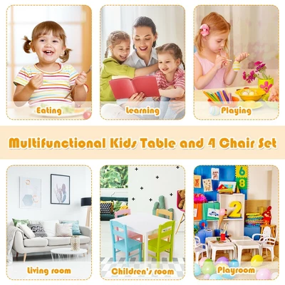 Costway 5 Piece Kids Wood Table Chair Set Activity Toddler Playroom Furniture Colorful 5 Costway 5 Piece Kids Wood Table Chair Set Activity Toddler Playroom Furniture Colorful - Image 5