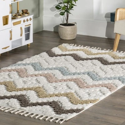 Sage Wavy Stripes Kids Tassel Area Rug 8 Sage Wavy Stripes Kids Tassel Area Rug - Image 8