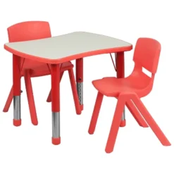 Emma And Oliver 21.875"W X 26.625"L Rectangular Plastic Height Adjustable Activity Table Set With 2 Chairs -Children Household Series GUEST 8a36345d 072f 4719 bbf7 8119f2d54b52