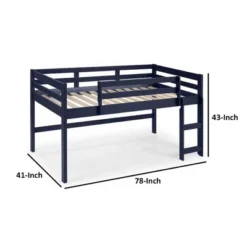 Twin Loft Bed With Wooden Frame And Reversible Ladder Blue - Benzara -Children Household Series GUEST 8a8645a6 73e8 4d2e 982b a6eba9b8e351