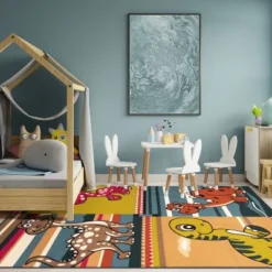 Dinoventure Dinosaurs Non-Slip Kids Playroom Decor Washable Indoor Area Rug By Blue Nile Mills -Children Household Series GUEST 8b102158 3edc 466e ad43 9a1591fab752