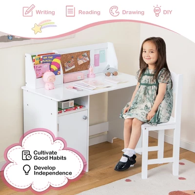 Costway Kids Desk And Chair Set Study Writing Workstation With Bookshelf & Bulletin Board 5 Costway Kids Desk And Chair Set Study Writing Workstation With Bookshelf & Bulletin Board - Image 5