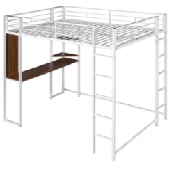Full Size Metal Loft Bed With 2 Shelves And One Desk - ModernLuxe -Children Household Series GUEST 8b54e8b5 bb50 4af3 a734 fbfa4268204b