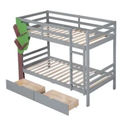 Twin-Over-Twin Bunk Bed With A Tree Decor And Two Storage Drawers-ModernLuxe -Children Household Series GUEST 8ba22d42 f35e 49ca 9ee1 a8c32bc3fd3c
