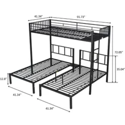Twin Over Twin Metal Triple Bunk Bed With Ladder-ModernLuxe -Children Household Series GUEST 8cda8439 afc6 405e 978f 091dede69175