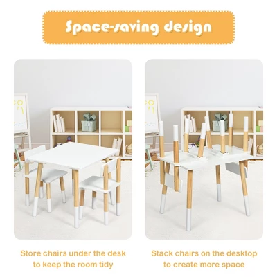 Costway Kids Wooden Table & 2 Chairs Set Children Activity Table Set 5 Costway Kids Wooden Table & 2 Chairs Set Children Activity Table Set - Image 5