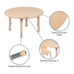 Flash Furniture 33" Round Plastic Height Adjustable Activity Table -Children Household Series GUEST 8ec96c05 f129 4f3f 831a 17b88247fde1