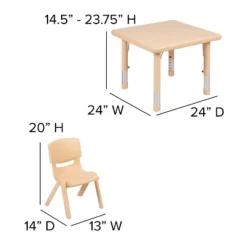 Emma And Oliver 24" Square Plastic Height Adjustable Activity Table Set With 2 Chairs -Children Household Series GUEST 8ed71b5b ffc0 4cd2 83c8 4463f30ce647