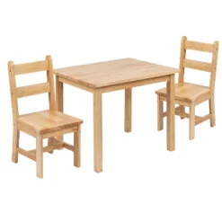 Emma And Oliver Kids 3 Piece Solid Hardwood Table And Chair Set For Playroom, Kitchen -Children Household Series GUEST 906f23c6 d3f0 472e aa20 cba3e96e665a