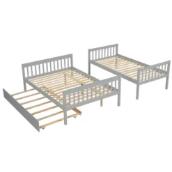 Twin Over Full Bunk Bed With Trundle Bed, Ladder And Safety Rails-ModernLuxe -Children Household Series GUEST 91dc108d dc60 4a42 a177 df4beab90874