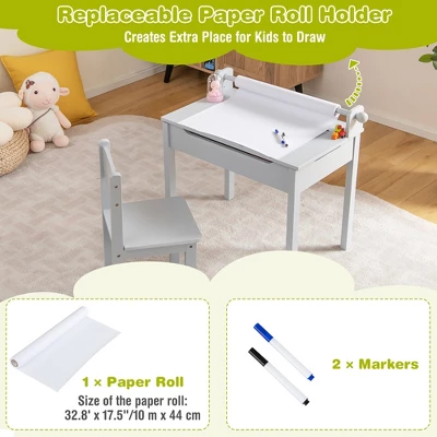 Costway Toddler Craft Table & Chair Set Kids Art Crafts Table WithPaper Roll Holder Grey/White 5 Costway Toddler Craft Table & Chair Set Kids Art Crafts Table WithPaper Roll Holder Grey/White - Image 5