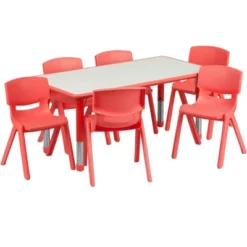 Flash Furniture 23.625"W X 47.25"L Rectangular Plastic Height Adjustable Activity Table Set With 6 Chairs -Children Household Series GUEST 92fa9ab8 7714 443f ad9a 86cda7375bca