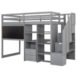 Twin Size Wood Loft Bed With Pullable Desk, Storage Shelves,Staircase And Blackboard-ModernLuxe -Children Household Series GUEST 94cced6f b5d4 4801 8eee ce024f717513