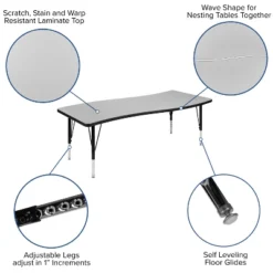 Emma And Oliver 3 Piece 86" Oval Wave Collaborative Grey Kids Adjustable Activity Table Set -Children Household Series GUEST 95b70b7d 888f 4fd4 af50 55ab1df31fa9