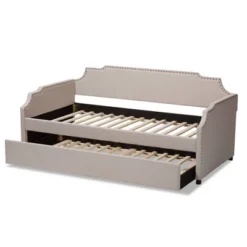 Twin Ally Fabric Upholstered Sofa Daybed With Roll Out Trundle Guest Bed Beige - Baxton Studio -Children Household Series GUEST 970b7c77 5eac 49d6 96a4 6189fcfe1589