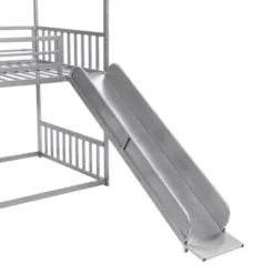 Twin Over Twin Metal Bunk Bed House Bed With Slide And Staircase-ModernLuxe -Children Household Series GUEST 98924ff3 98ab 4dff 8388 57a8af705500
