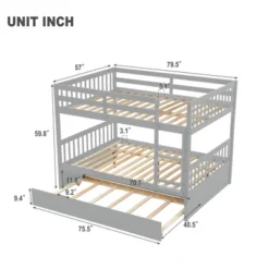 Full Over Full Bunk Bed With Trundle Bed And Ladder-ModernLuxe 7 Full Over Full Bunk Bed With Trundle Bed And Ladder-ModernLuxe -Children Household Series GUEST 99f2ed18 e194 41ae 8ca1 2ab5687f2660