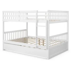 Costway Full Over Full Bunk Bed Platform Wood Bed W/ Trundle & Ladder Rail Brown/White 20 Costway Full Over Full Bunk Bed Platform Wood Bed W/ Trundle & Ladder Rail Brown/White -Children Household Series GUEST 9aae7a19 c46c 4db5 961f f3732904c254