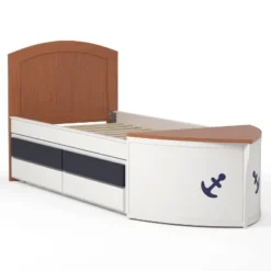 Twin Collindale Boat Design Kids' Bed With Trundle White/Oak - MiBasics -Children Household Series GUEST 9ba24907 0adc 4ade 9c4a 623fcb1da8ab