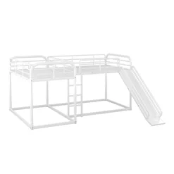Full And Twin Size L-Shaped Metal Bunk Bed With Slide And Ladder-ModernLuxe -Children Household Series GUEST 9bd9151a d30d 4d62 bb17 694a23cf1dae