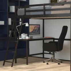 Flash Furniture Riley Loft Bed Frame With Desk, Wooden Bed Frame With Protective Guard Rails & Ladder For Kids And Teens -Children Household Series GUEST 9ca1f9bc a9a7 47f0 a4c8 6a9806d4eec2