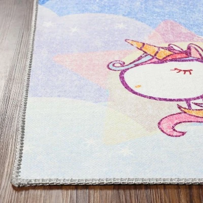 Unicorn Rainbow Colorful Kids Playroom Nursery Washable Indoor Area Rug By Blue Nile Mills 2 Unicorn Rainbow Colorful Kids Playroom Nursery Washable Indoor Area Rug By Blue Nile Mills - Image 2