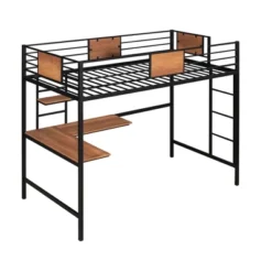 Twin Metal Loft Bed With Desk And Shelve - ModernLuxe -Children Household Series GUEST 9dbce07f 17d7 423d 8232 0f316f48d5fc