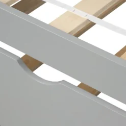 Twin Over Twin Wood Bunk Bed With Safety Rail And Movable Trundle-ModernLuxe -Children Household Series GUEST 9e4aa01a a721 4ea1 8a26 d8407b8ded6e