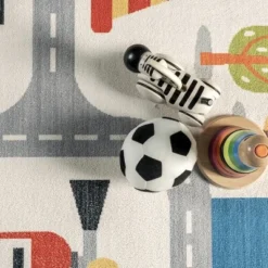 NuLOOM Carmina City Streets Machine Washable Kids Area Rug 3' X 5' In White Multi -Children Household Series GUEST 9eb5749d 59b8 44fa 8b64 5791b703c119