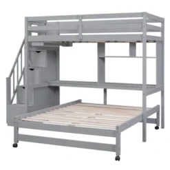 Twin Over Full Bunk Bed With Storage Stairs, Desk, Shelves And Hanger - ModernLuxe -Children Household Series GUEST 9f7cf04e 3f2d 4fb8 9930 82eaaf0daee3