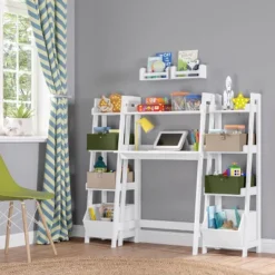 Kids' Desk With Ladder Shelf Storage And 2 Bonus Magnetic Art Display Bars White - RiverRidge Home -Children Household Series GUEST a18ea58d 2f31 4883 bf1a 7c63e2644974