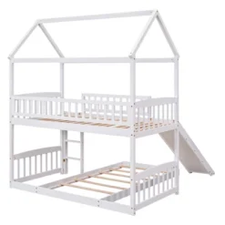 Twin Over Twin Bunk Bed, House Bed With Slide And Ladder-ModernLuxe -Children Household Series GUEST a27818fd da73 4550 83cf afc424e11e7a