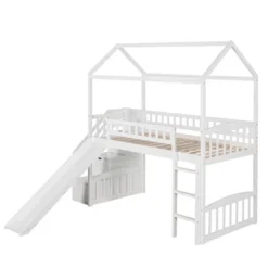 Twin Size House Shape Loft Bed With Two Drawers And Slide - ModernLuxe -Children Household Series GUEST a2bdea58 5c3a 4551 852d ed6ac61ef356
